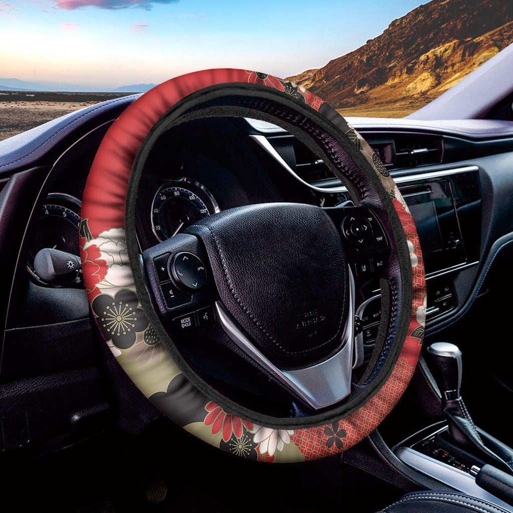 Japanese Flower Print Car Steering Wheel Cover