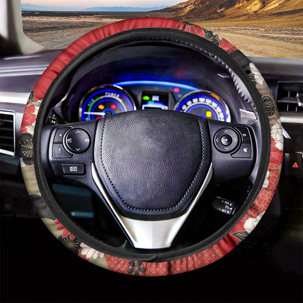 Japanese Flower Print Car Steering Wheel Cover