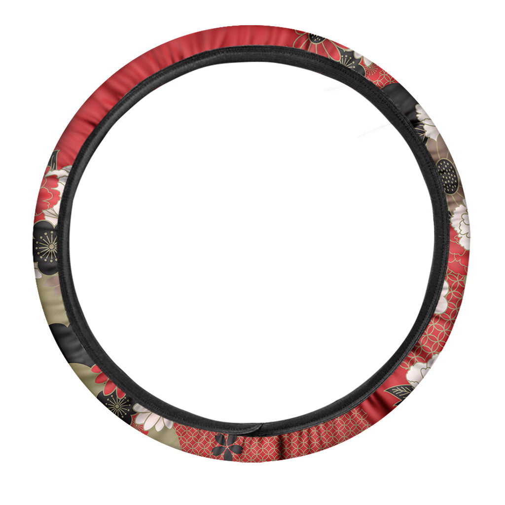 Japanese Flower Print Car Steering Wheel Cover
