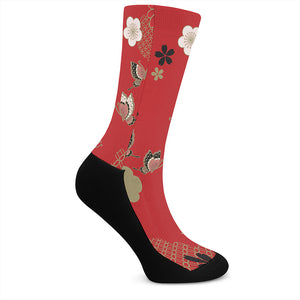 Japanese Flower Print Crew Socks