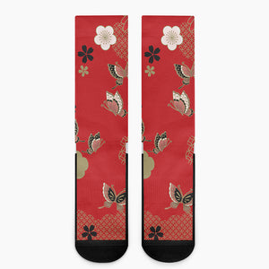 Japanese Flower Print Crew Socks