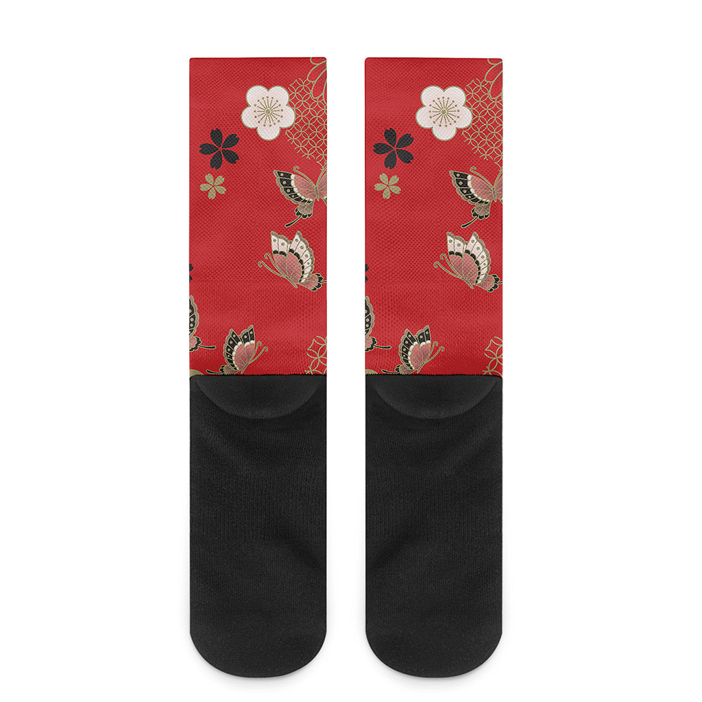 Japanese Flower Print Crew Socks