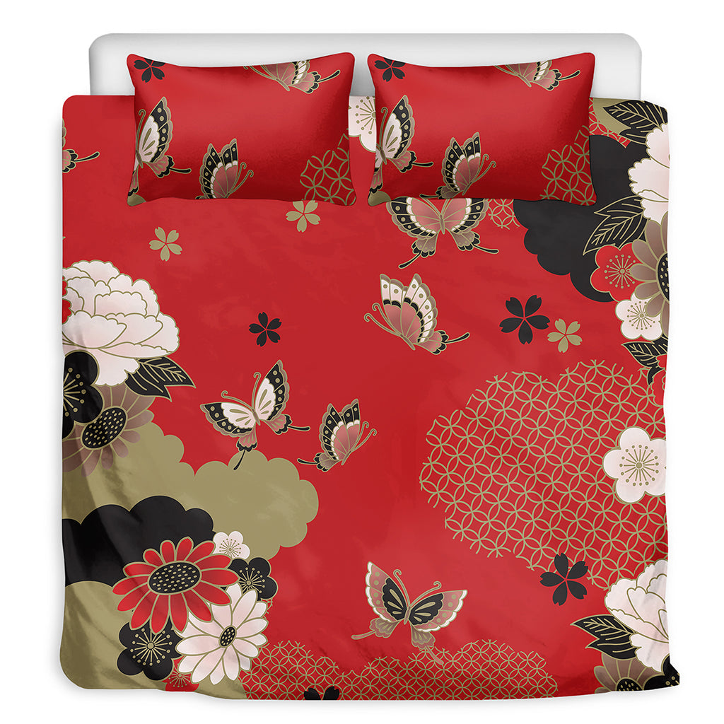 Japanese Flower Print Duvet Cover Bedding Set