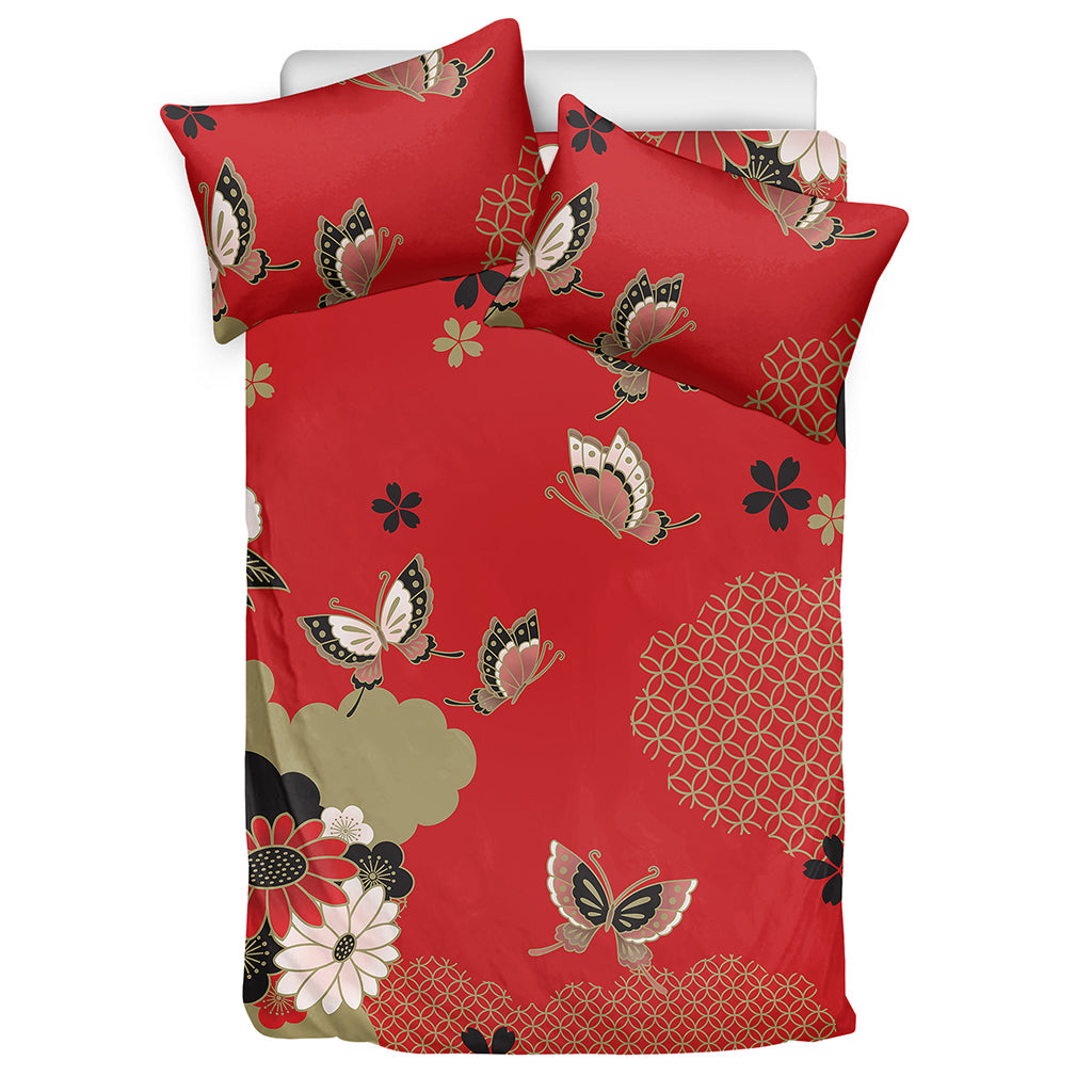 Japanese Flower Print Duvet Cover Bedding Set