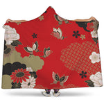Japanese Flower Print Hooded Blanket