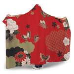 Japanese Flower Print Hooded Blanket