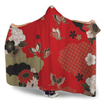 Japanese Flower Print Hooded Blanket