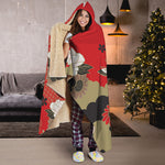 Japanese Flower Print Hooded Blanket