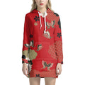 Japanese Flower Print Pullover Hoodie Dress
