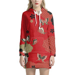 Japanese Flower Print Hoodie Dress