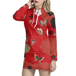 Japanese Flower Print Hoodie Dress