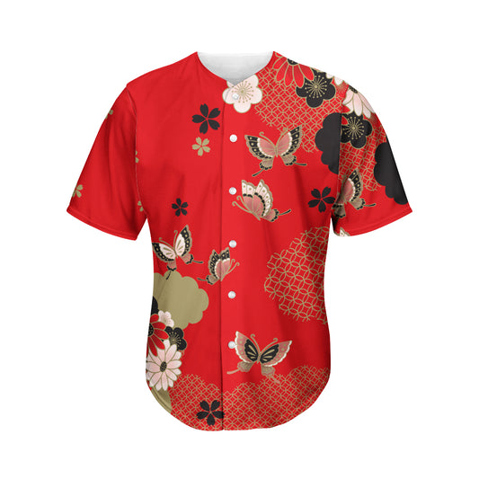 Japanese Flower Print Men's Baseball Jersey