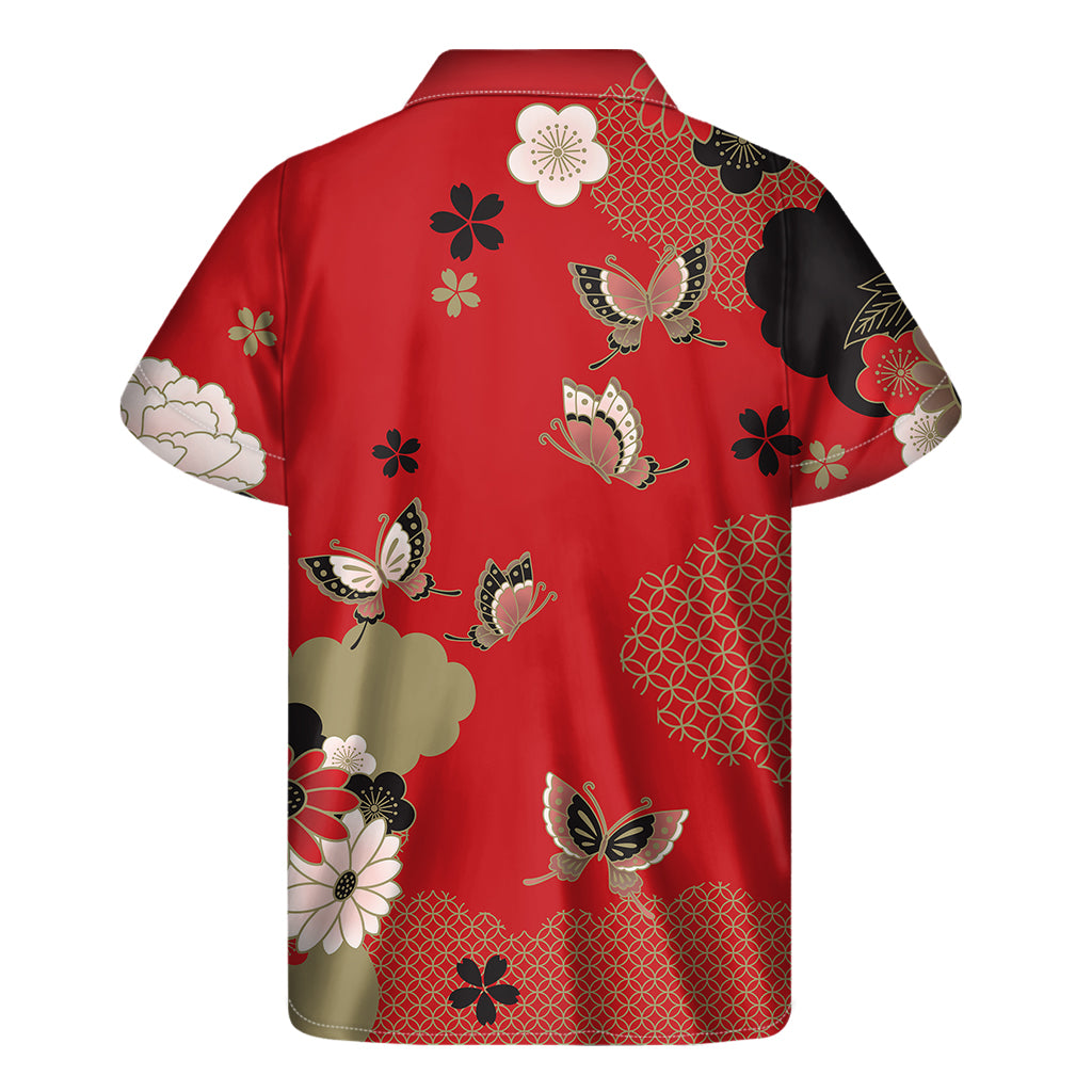 Japanese Flower Print Men's Short Sleeve Shirt