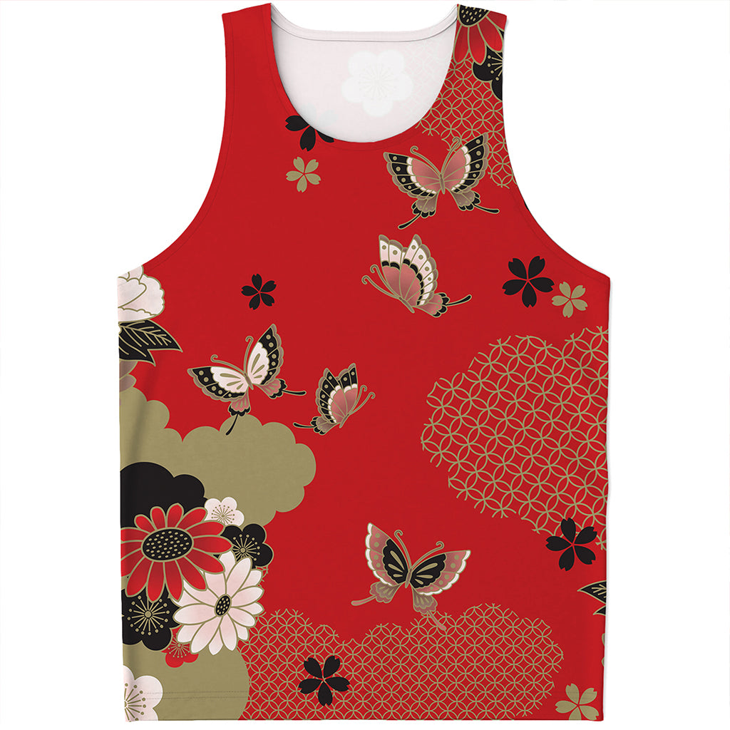 Japanese Flower Print Men's Tank Top