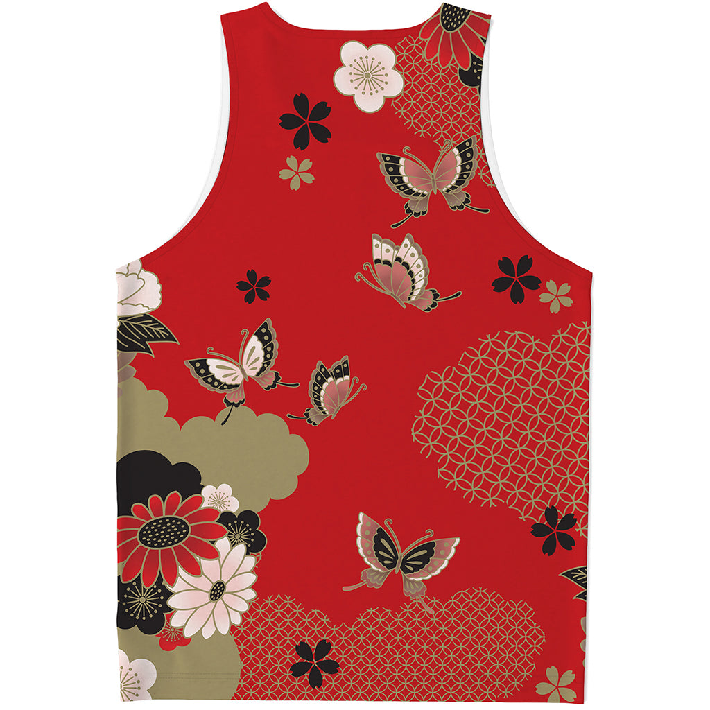 Japanese Flower Print Men's Tank Top