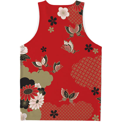 Japanese Flower Print Men's Tank Top
