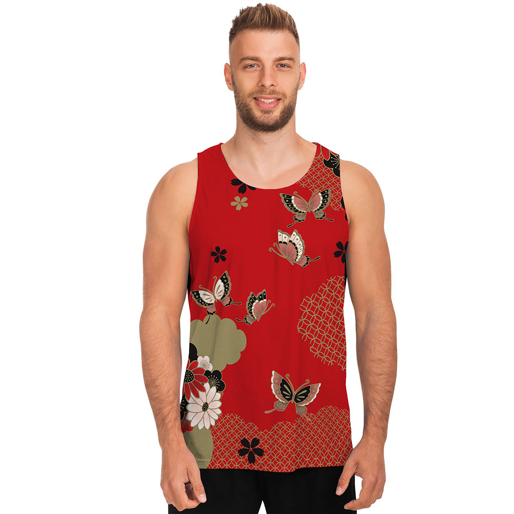 Japanese Flower Print Men's Tank Top