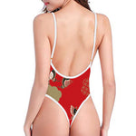 Japanese Flower Print One Piece High Cut Swimsuit