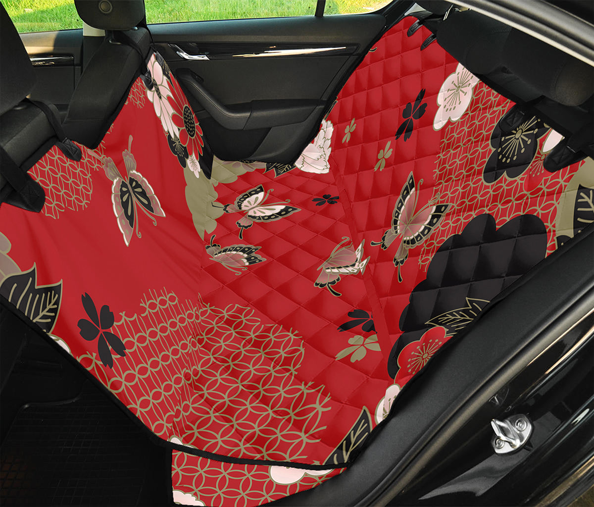 Japanese Flower Print Pet Car Back Seat Cover
