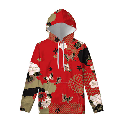 Japanese Flower Print Pullover Hoodie