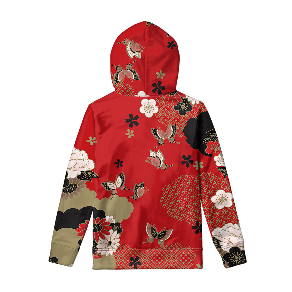 Japanese Flower Print Pullover Hoodie