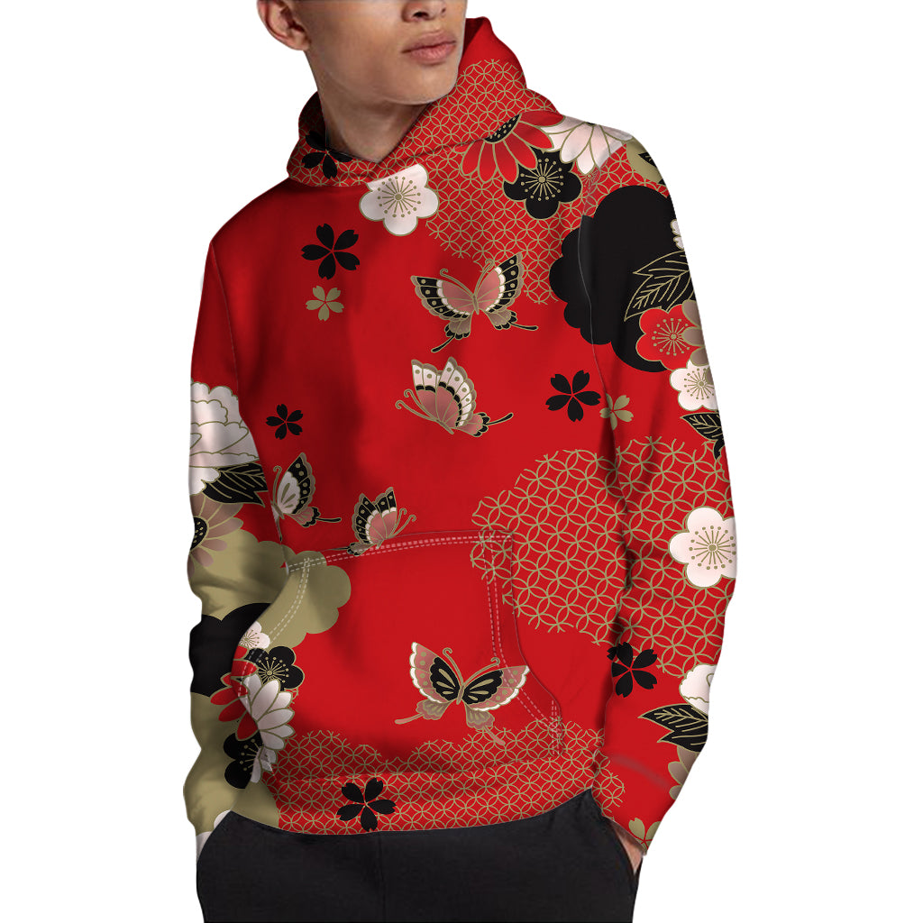 Japanese Flower Print Pullover Hoodie