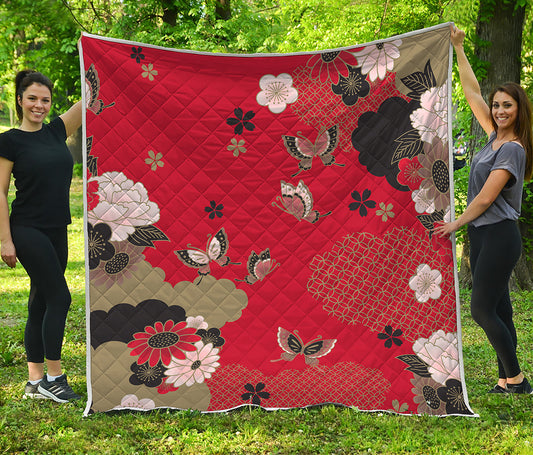 Japanese Flower Print Quilt