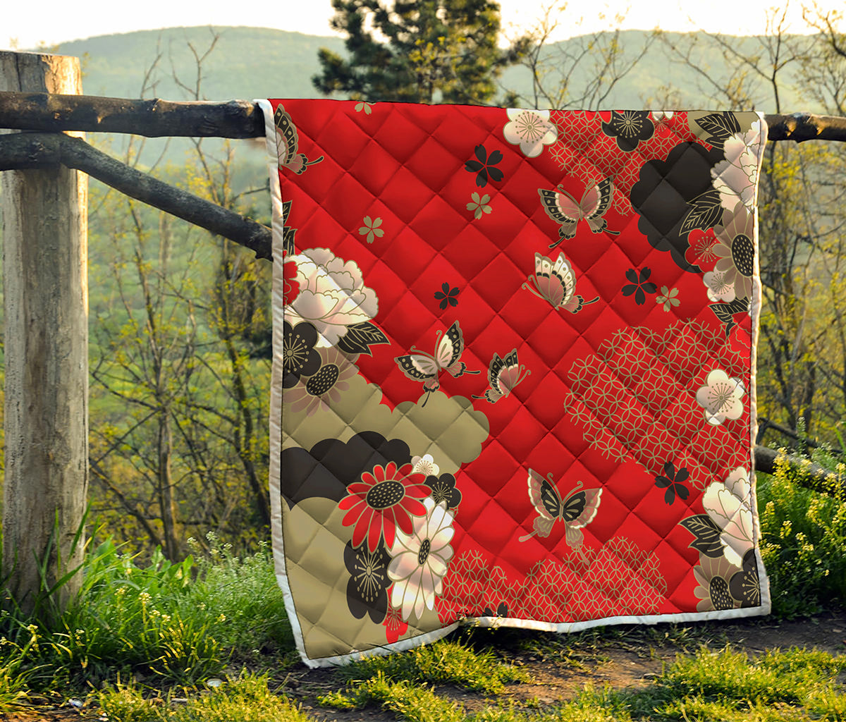 Japanese Flower Print Quilt