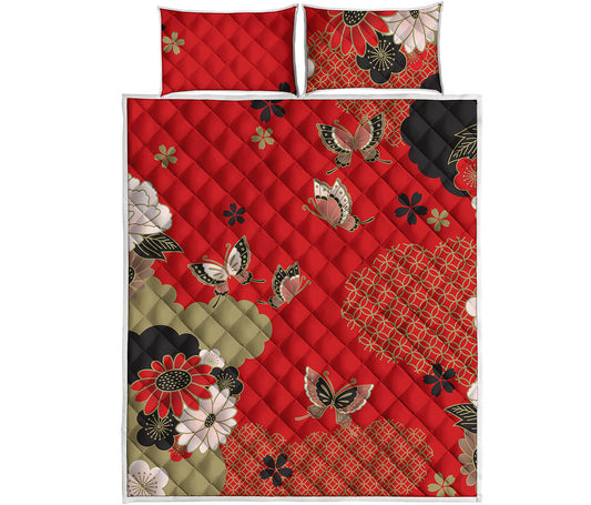 Japanese Flower Print Quilt Bed Set
