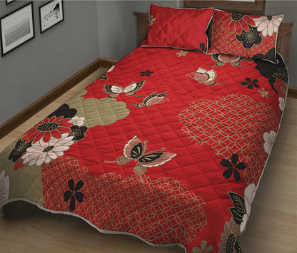 Japanese Flower Print Quilt Bed Set
