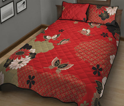 Japanese Flower Print Quilt Bed Set