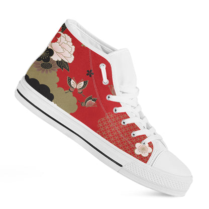 Japanese Flower Print White High Top Shoes