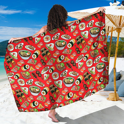 Japanese Food Pattern Print Beach Sarong Wrap