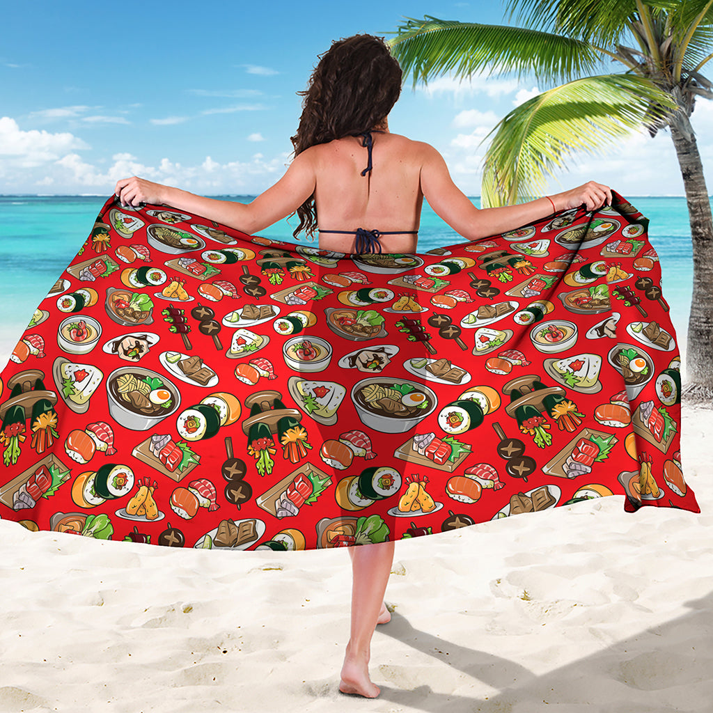 Japanese Food Pattern Print Beach Sarong Wrap