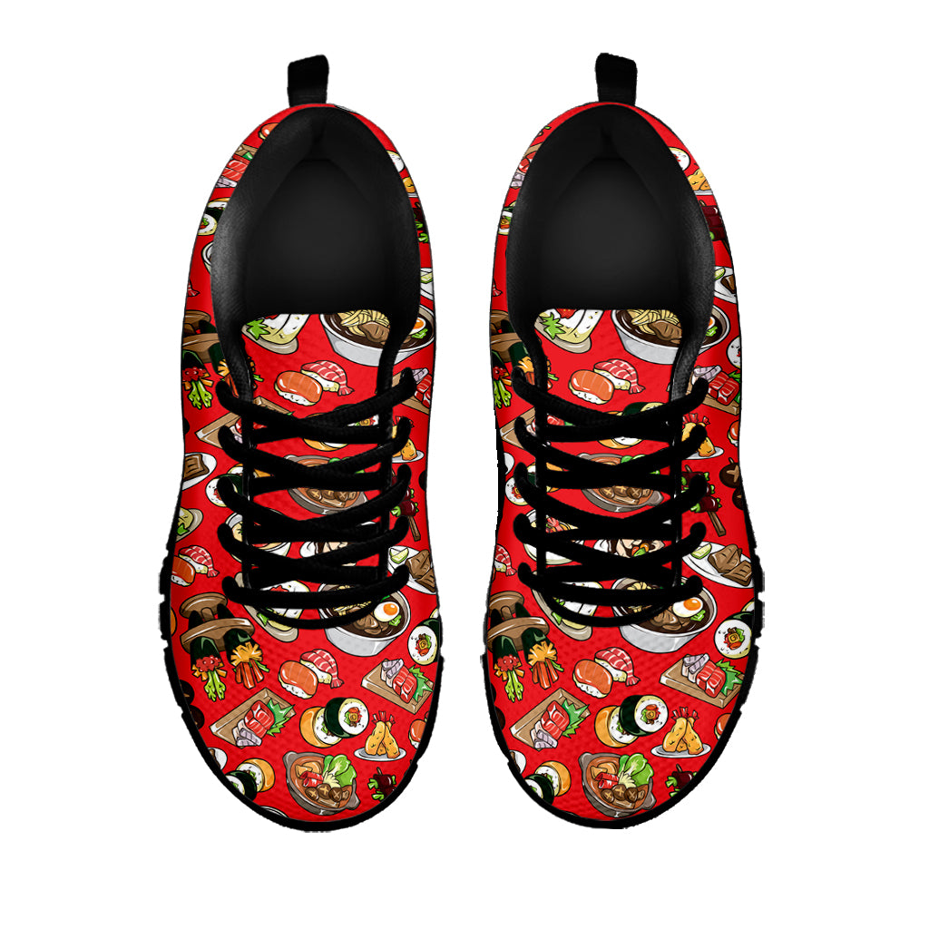 Japanese Food Pattern Print Black Sneakers