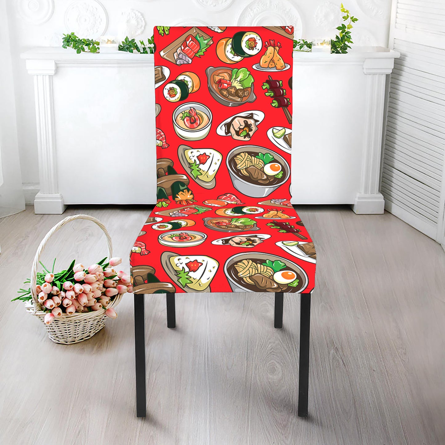 Japanese Food Pattern Print Dining Chair Slipcover