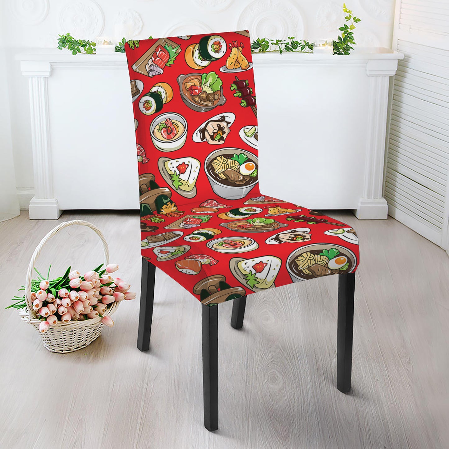 Japanese Food Pattern Print Dining Chair Slipcover