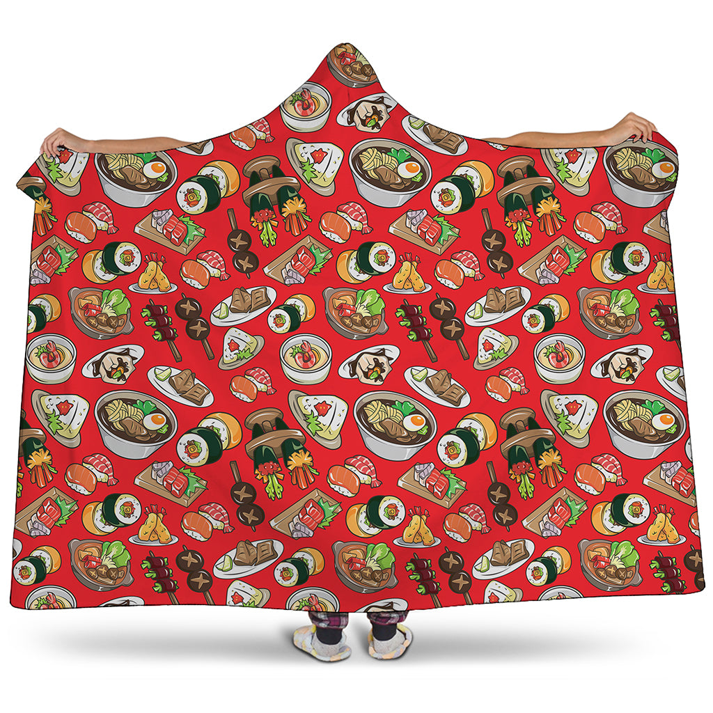 Japanese Food Pattern Print Hooded Blanket