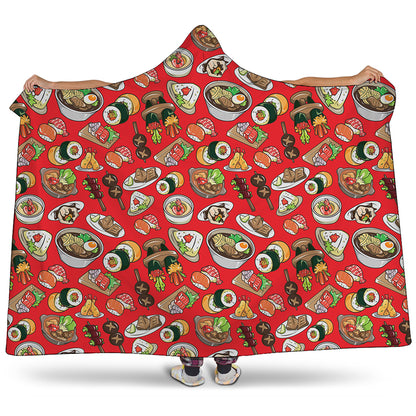 Japanese Food Pattern Print Hooded Blanket
