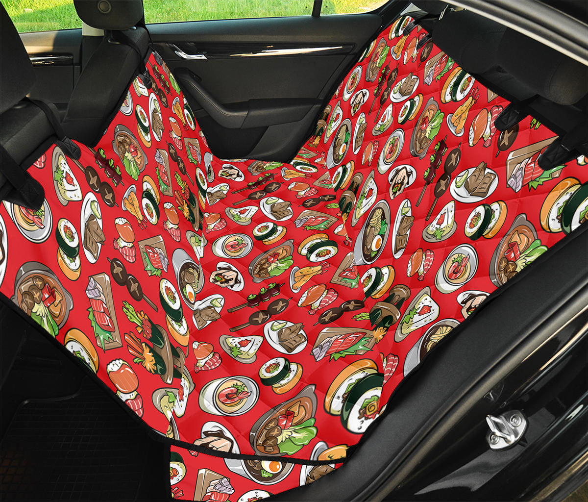 Japanese Food Pattern Print Pet Car Back Seat Cover