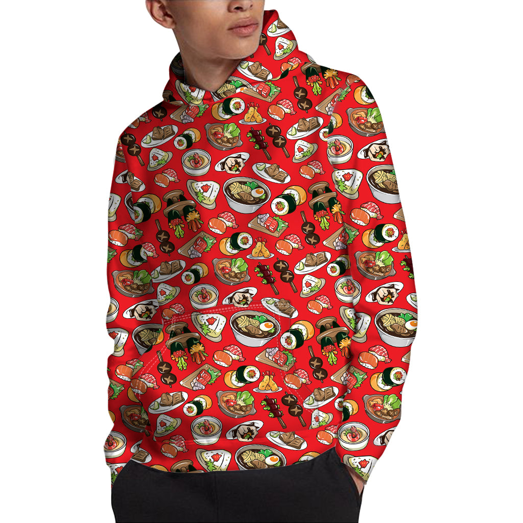 Japanese Food Pattern Print Pullover Hoodie