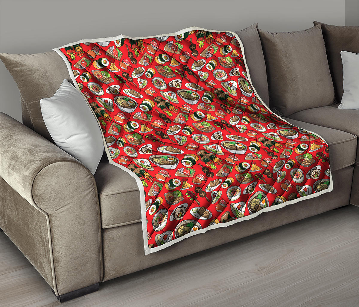 Japanese Food Pattern Print Quilt