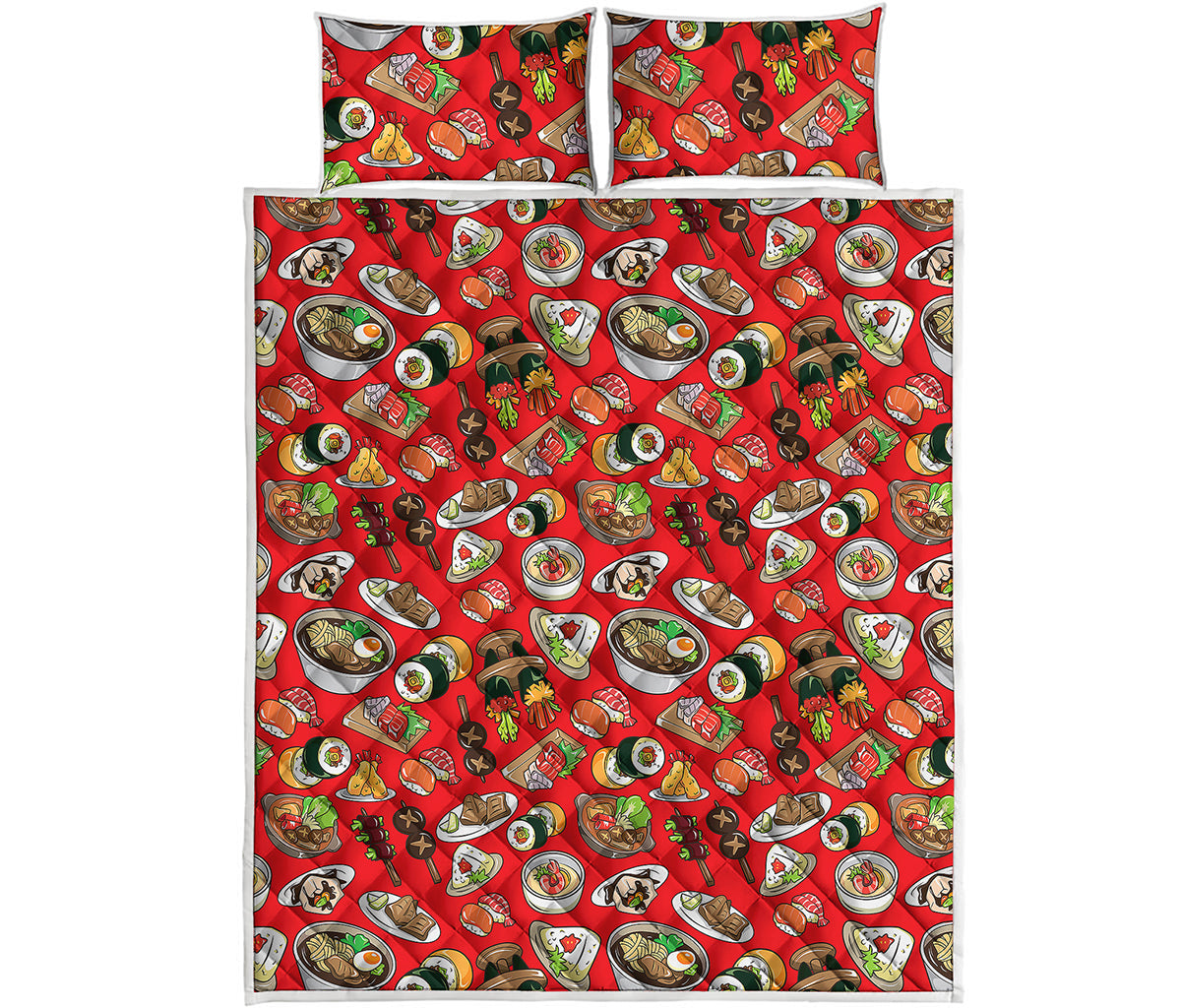Japanese Food Pattern Print Quilt Bed Set