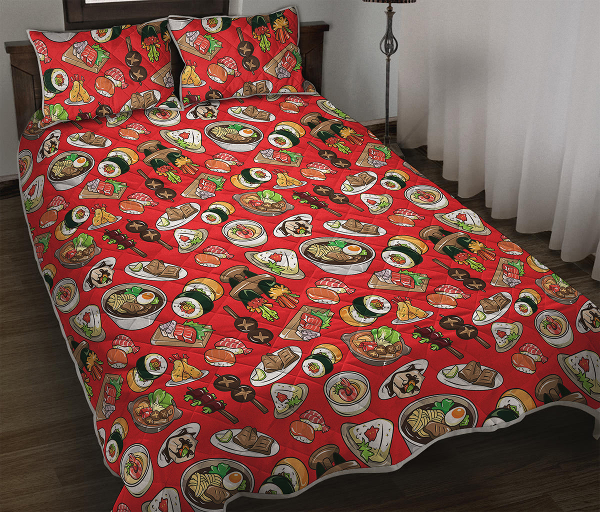 Japanese Food Pattern Print Quilt Bed Set