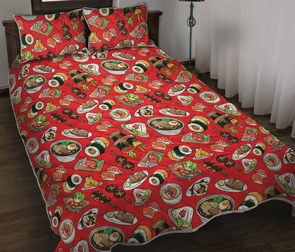 Japanese Food Pattern Print Quilt Bed Set