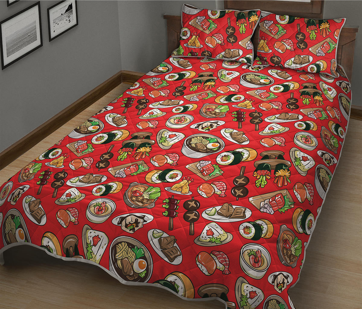 Japanese Food Pattern Print Quilt Bed Set