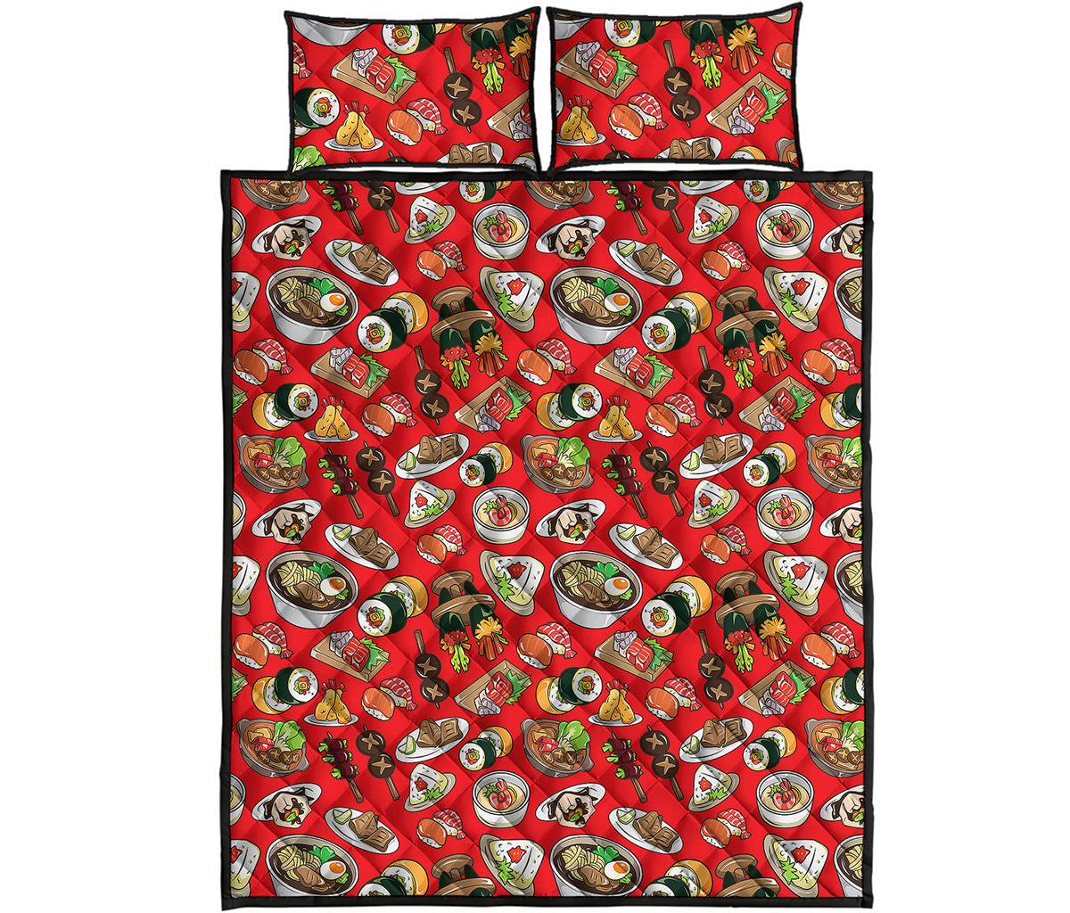 Japanese Food Pattern Print Quilt Bed Set