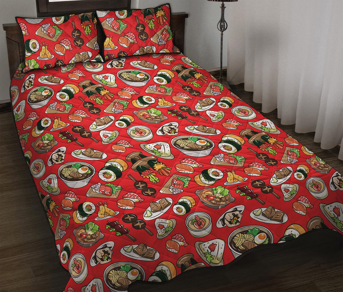 Japanese Food Pattern Print Quilt Bed Set