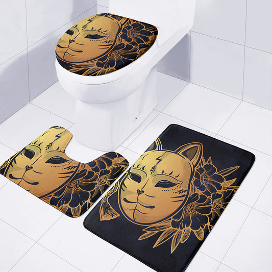Japanese Fox Mask Print 3 Piece Bath Mat Set