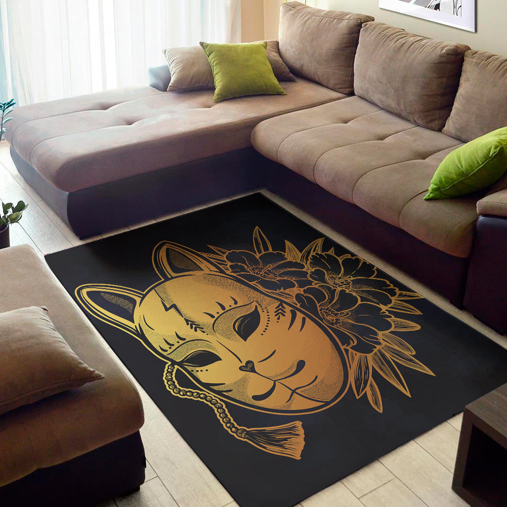 Japanese Fox Mask Print Area Rug
